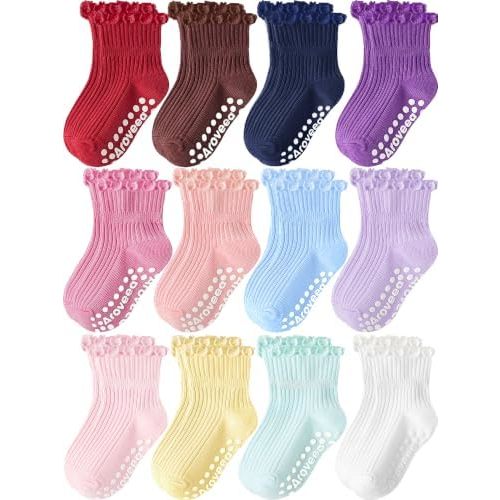 Baby Toddler Socks Grip Non Slip Boys Girls Kids Cotton 12 Pack Ankle Socks
