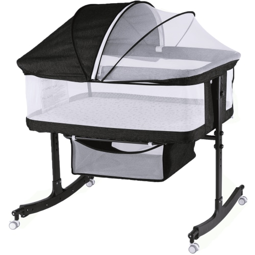 SACVON Baby Bassinets, All Mesh Crib Portable for Safe Co-Sleeping,Adjustable Bedside Sleeper,Baby Bed for Infant Newborn, Black