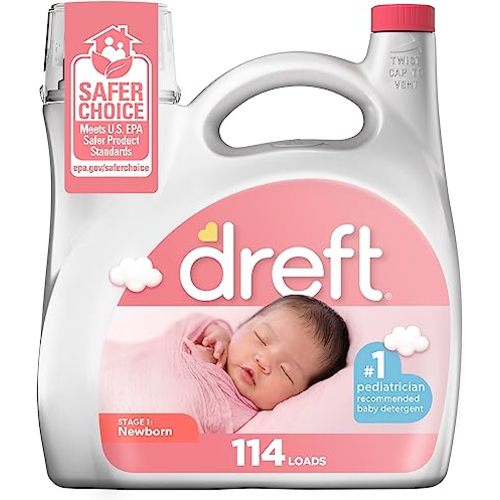 Dreft Stage 1 Newborn Baby Liquid Laundry Detergent, Gentle on Sensitive Skin, HE Compatible, 114 loads