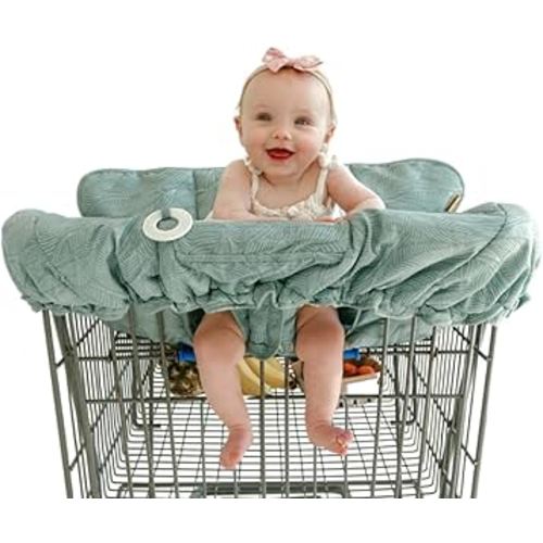 BINXY BABY 2-in-1 Cushy Cart Cover and High Chair Cover | Universal Fit | Includes Storage Pouch (Sage Leaves)