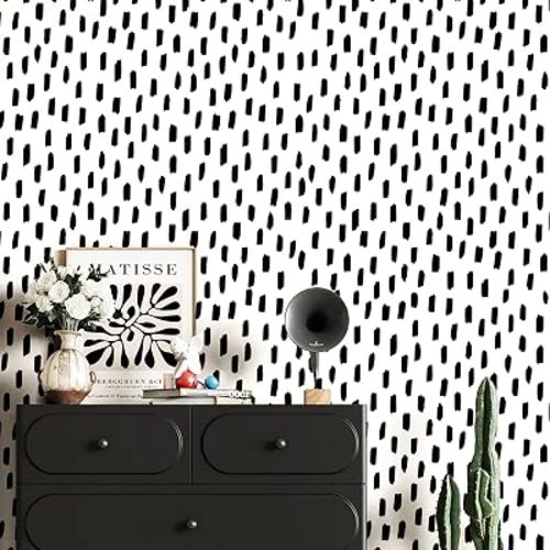 HAOKHOME Black White Wallpaper Peel and Stick for Bathroom 17.3in x 32.8ft