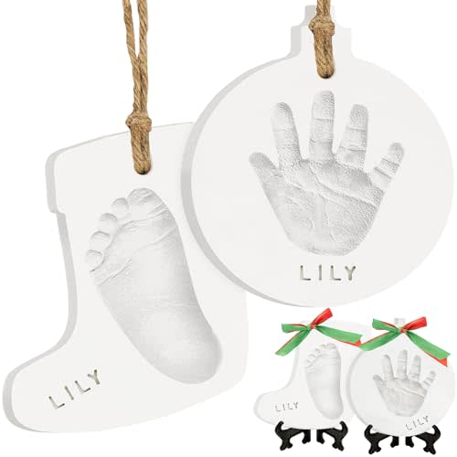 Baby Hand and Footprint Kit, Personalized Baby Christmas Ornament (Jingles) | Baby First Christmas Gift, Newborn Footprint Ornament Keepsake, Easy DIY Dog Paw Print Kit, Boys, Girls Imprint, New Mom Gift