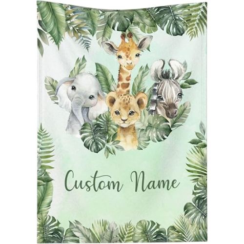 Personalized Baby Blanket for Boys Girls Safari Custom Baby Blanket with Name for Newborn Toddler Kids Unique Gifts for New Mom Baby Shower Birthday Christmas Soft Swaddle Receiving Blankets Nursery