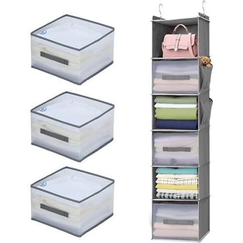 6-Tier Hanging Closet Organizer with Drawers and Side Pockets – Versatile Closet Storage for Shoes, Hats, Belts, and Purses