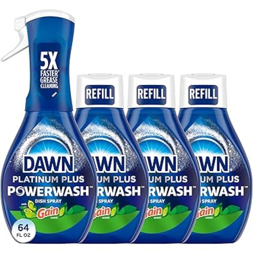 Dawn Powerwash Gain Original Dish Spray, Liquid Dish Soap, Dish Soap Refill, , 1 Starter Kit + 3 Refills, 64 Fl Oz Total (16 fl oz/bottle)