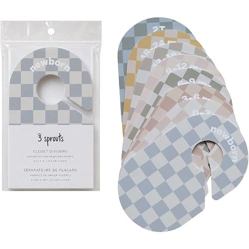 3 Sprouts Baby Closet Dividers Set of 8 - Clothes Organizer Toddler Hanger, Double-Sided Size Labels - Nursery Organization for Newborn Clothing, Infant to 2T Boy & Girl - Checkerboard