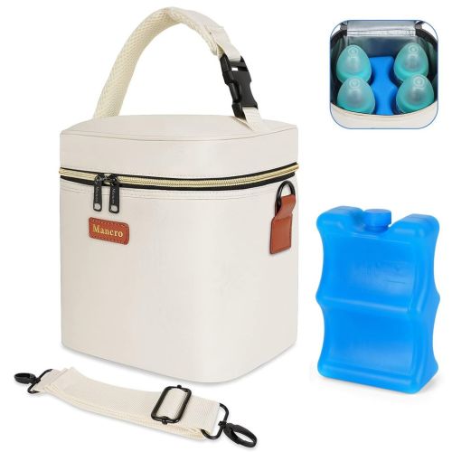 Mancro Breastmilk Cooler Bag for Travel, Fits 4 Baby Bottles Up to 9 Ounce, Baby Bottle bag with Ice Pack, Insulation Breast Milk Cooler Travel, Cream