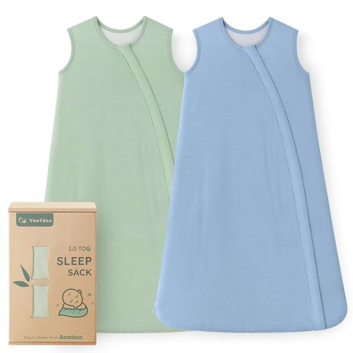 Yoofoss Rayon Made from Bamboo Baby Sleep Sack 0-6 Months TOG 0.5 Baby Wearable Blanket, Super Soft Infant Toddler Sleeping Sack 2-Way Zipper, Blue&Green