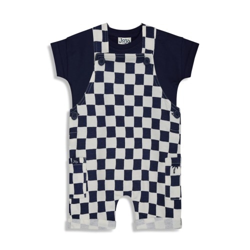 Checkerboard Cotton Shirt & Overalls Set, 6-12M