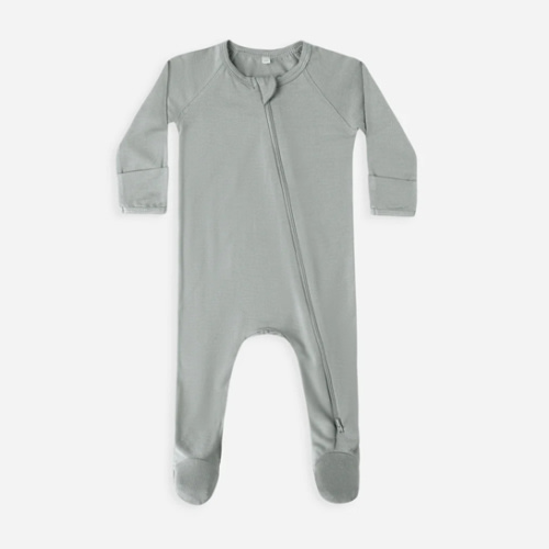 Bamboo Zip Footie || Steel Blue – Quincy Mae
