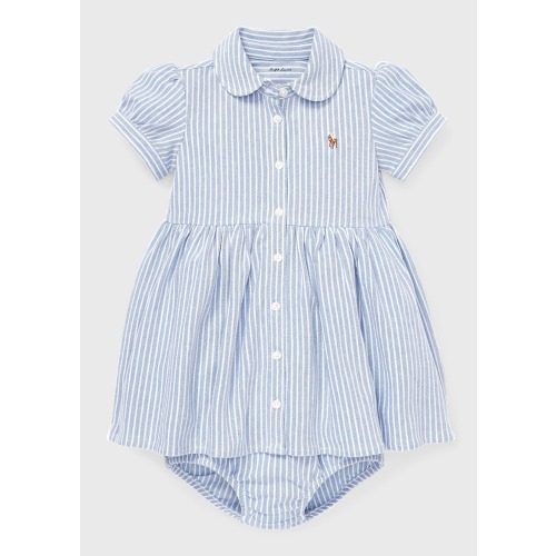 Yarn-Dyed Oxford Mesh Stripe Dress w/ Matching Bloomers, Size 3M-24M