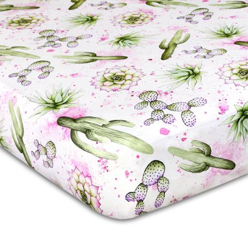 Jersey Knit Cotton Cactus Crib Sheet - Beautiful Watercolor Cacti Succulent Southwestern Design - Soft and Stretchy