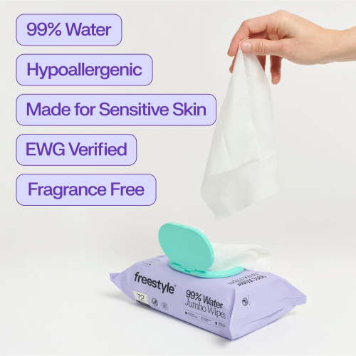 Freestyle Soft Jumbo Baby Wipes for Sensitive Skin, Unscented, 1 Flip-Top Pack, 72 Count