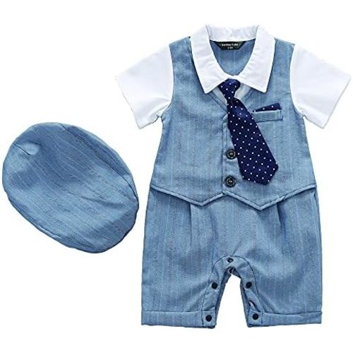 Baby Boy Gentleman White Shirt Waistcoat Bowtie Tuxedo Onesie Jumpsuit Overall Romper