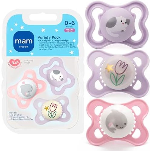 MAM Pacifier 0-6 Months Variety Pack, BPA-Free, Silicone Nipple, 3 Pack