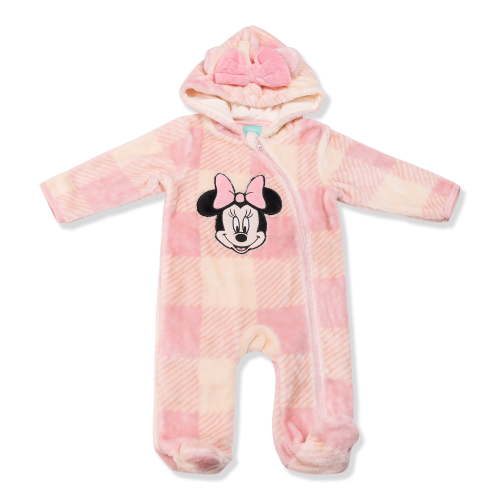 Disney Clothes Minnie Mouse Baby Girls Plush Hooded Pram Cozy Fleece Coverall with Ears for Infant (0/3M6/9M)