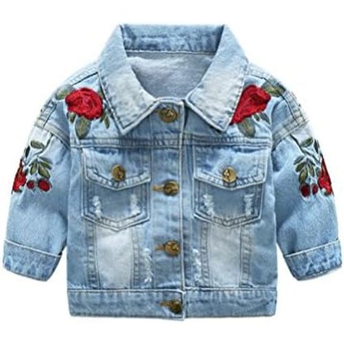 Abolai® | Rose Embroidery Button Down Jean Jacket