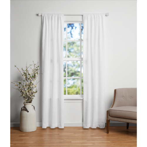 Mainstays Floral Microsculpt Indoor Curtain Panel Pairs, Pole Top White, Polyester, 37"W x 84"L, Adult