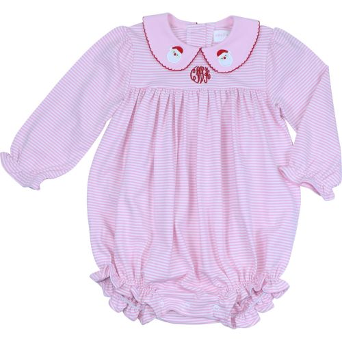 Personalized Pink Stripe Knit Applique Santa Bubble | Cecil & Lou