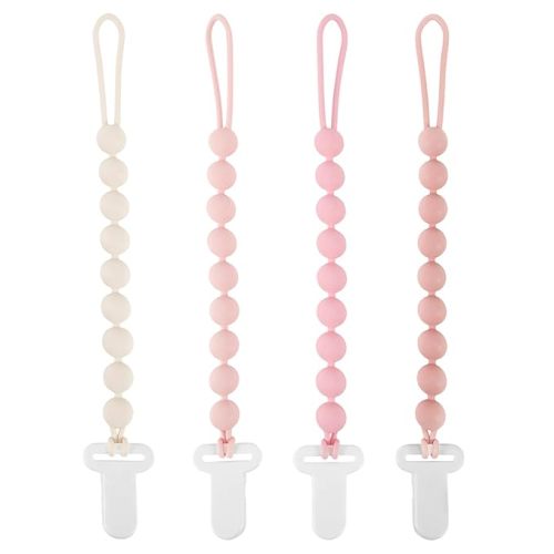 Pacifier Clips Baby Girl, 4 Pack One Piece Flexible Soft Binky Clips Silicone Pacifier Holder Clip for Girls, Baby Girl Newborn Essentials