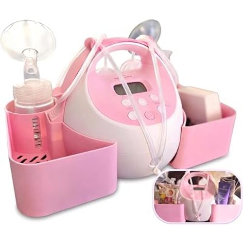 Compatible with Spectra Pump Caddy & Bottle Holder for S1/S2 Breast Pumps – 3D Printed PLA Organizer with Bottle Storage – Snap-On Pump for Pumping Essentials (Pink)