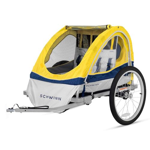 Schwinn Joyrider Echo and Trailblazer Child Bike Trailer, Single and Double Seat Baby Carrier Options, Canopy, 16 or 20-Inch Air-Filled Tires, with Bug Screen & Weather Shield, Bike Attachment