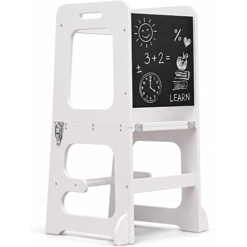 Avenlur Toddler Tower, Date 4-in-1 Kitchen & Learning Tower (White)