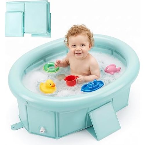 Orzbow Portable Toddler Bathtub with Inflatable Top Edge & Side Drain Plug