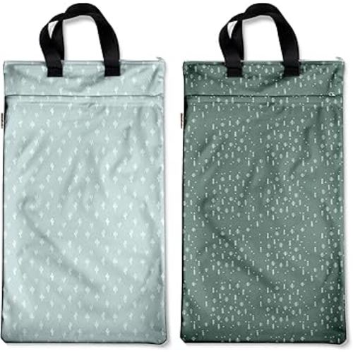 Mama Koala Reusable Hanging Wet Dry Bags for Baby Items, Cloth Diapers, Swimsuits, Travel, Gym Clothes, Beach, Pump Parts, Toiletries, Two Zippered Pockets, 2 Pack (W005L)