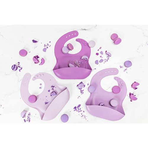 Silicone Baby Bibs Infant Toddler Feeding | Muted Purple Multi Set Pack Of 3 | Waterproof, Durable, Adjustable, Soft!