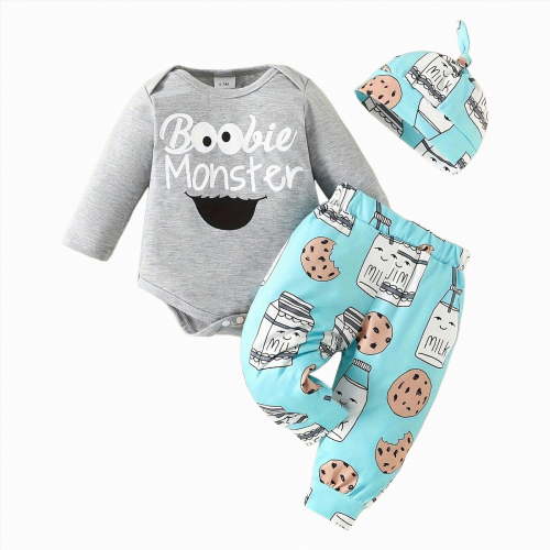 larppty Newborn Infant Baby Clothes Long Sleeve Romper + Pants + Hat 3PCS Outfits Set