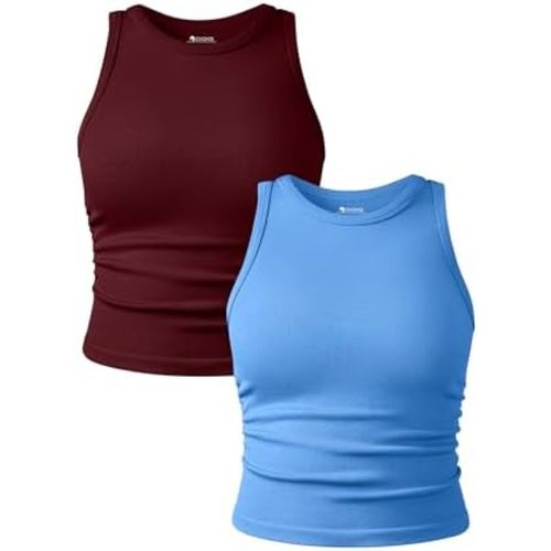 OQQ Women's 2 Piece Tank Tops Crew Neck Sleeveless Basic Stretch Casusal Yoga Crop Camis