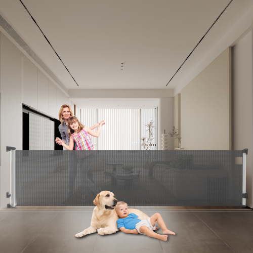 "Fxcoia Retractable Baby Gate, 71"" Wide x 38"" Tall, Adjustable Safety Mesh Dog Gate for Doorways and Stairs, Gray"