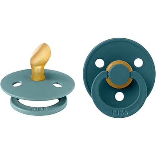 BIBS Pacifiers 0-6 Months | Colour Collection 2-Pack | BPA-Free Anatomical Natural Rubber Nipple | Made in Denmark | Island Sea/Forest Lake Color Pacifier