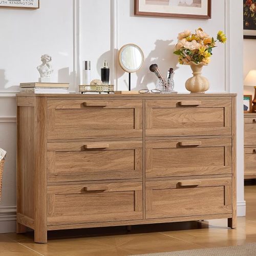 Joaxswe Farmhouse 6 Drawer Dresser for Bedroom, Brown