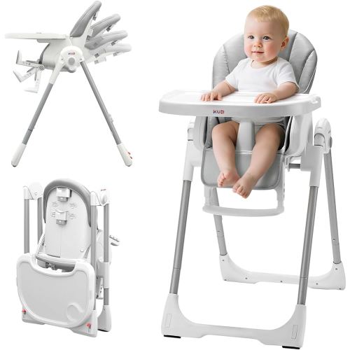 KÜB 3-in-1 Foldable Baby High Chair | Multifunctional Infant High Chairs for Babies and Toddlers | Removable Seat & Tray Easy Clean | 7 Height & 4 Recline Adjustable | 2 Locking Wheels (Grey)