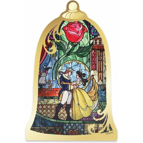 Disney Beauty and The Beast Stained Glass Shelf Sitter Decor - Chunky Wood Tabletop Decoration Featuring Belle and the Beast