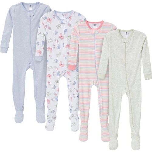 Gerber Toddler Girls' Snug Fit Footed Pajamas, 4-Pack, Butterflies, 18 months