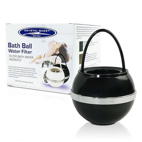 Crystal Quest Premium Bath Ball Water Filter for Bathtub - 3-Stage Filtration, Removes Chlorine, Chloramine & Byproducts, 2,500 Gallons, BPA Free, pH Balanced Water, Fits Most Tubs, White