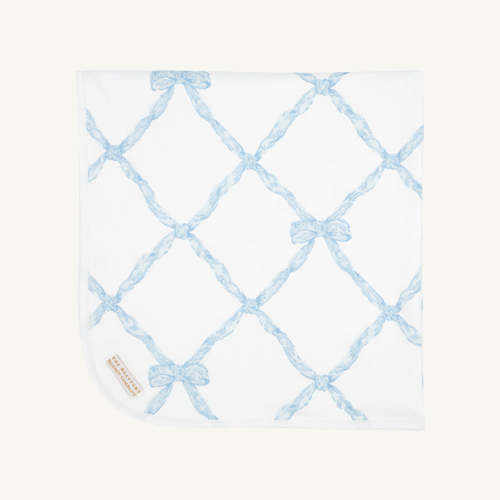 Baby Buggy Blanket - Buckhead Blue Belle Meade Bow with Worth Avenue White