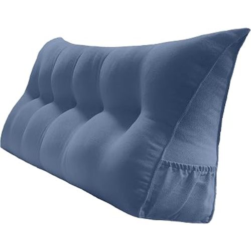 Peachwell Handmade Headboard Pillow-King Size Wedge Support Large Bolster Cushion Headboard Backrest Pillow for Bed Rest with Two Large Side Pockets (Blue, King: 78 x 8 x 20 inches)