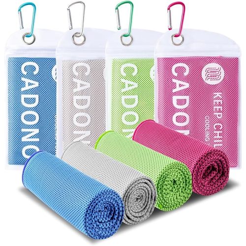 CADONO 4 Pack Cooling Towel (40"x12"), Soft Breathable Chilly Towel, Ice Towel, Microfiber Towel for Yoga, Sport, Running, Workout,Gym, Camping, Fitness, Workout & More Activities(Multicolor)
