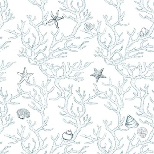 Ocean Wallpaper Peel and Stick White and Blue Contact Paper Textured Sea Coral Starfish Shells Self Adhesive Vinyl Roll Stick on Wallcovering Cute for Home Decor 118in