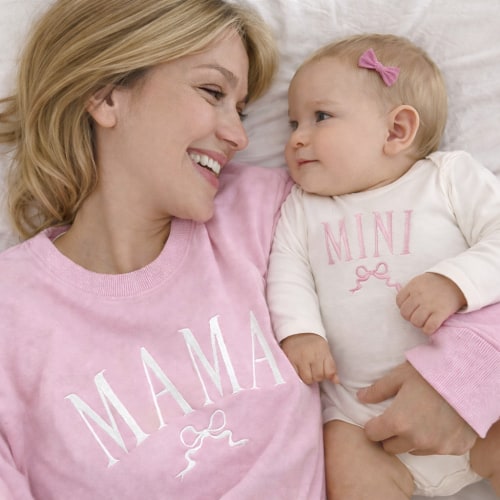 Matching Mama and Mini Embroidered Sweatshirts & Outfits with Bows – Summer & Bash