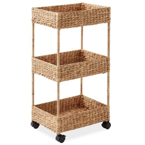 Casafield 3-Tier Rolling Cart - Natural, Water Hyacinth Nursery Caddy, Utility Cart, Storage Organization for Bathroom, Craft Room, Laundry Room
