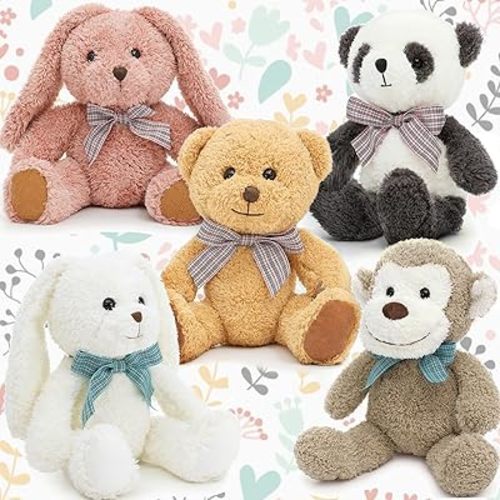 MaoGoLan 13 inch Stuffed Animals Bulk Plush Set Toys Bundle Party Favors for Kids Teens Girls - Soft Teddy Bear, Floppy Bunnies, Monkey, Panda - Baby Shower Decor Christmas Easter Gift, 5Pcs