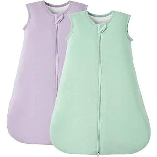 Duomiaomiao 2 Pack Buttery Soft Rayon Made from Bamboo Baby Sleep Sack 0-6 Months 1.0 TOG, Premium Baby Sleeping Bag 2-Way Zipper for Babies