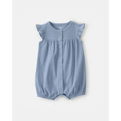 Baby Girl Rib Short-Sleeve Romper - Blue | Carter's