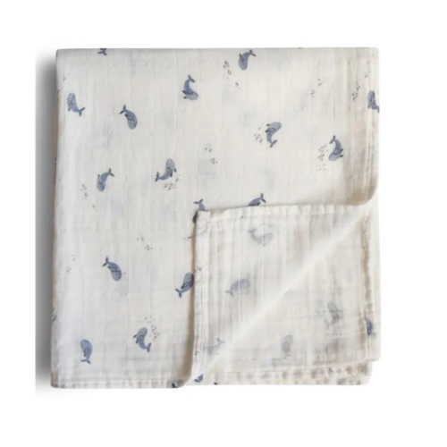 Organic Cotton Swaddle Blanket - whales Mushie