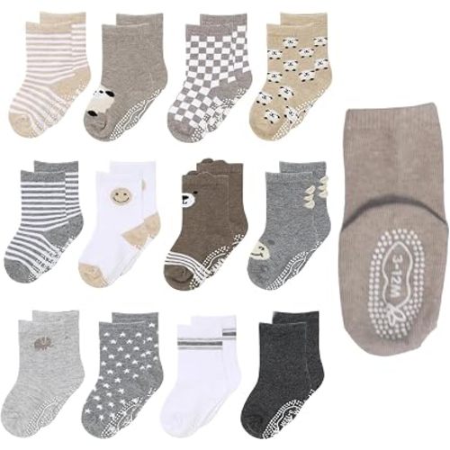 The Peanutshell Soothing Neutrals Grip Socks 12pk, Cotton Baby Socks